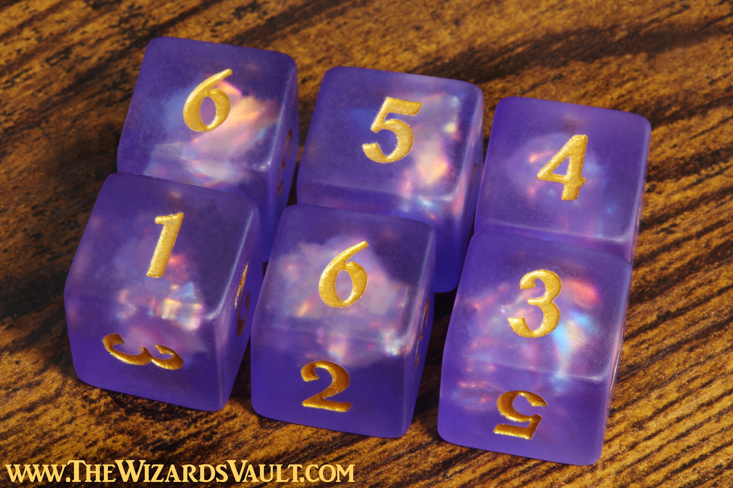 Mystic Soul D6 dice - Purple Holographic inclusions , Frosted - The Wizard's Vault