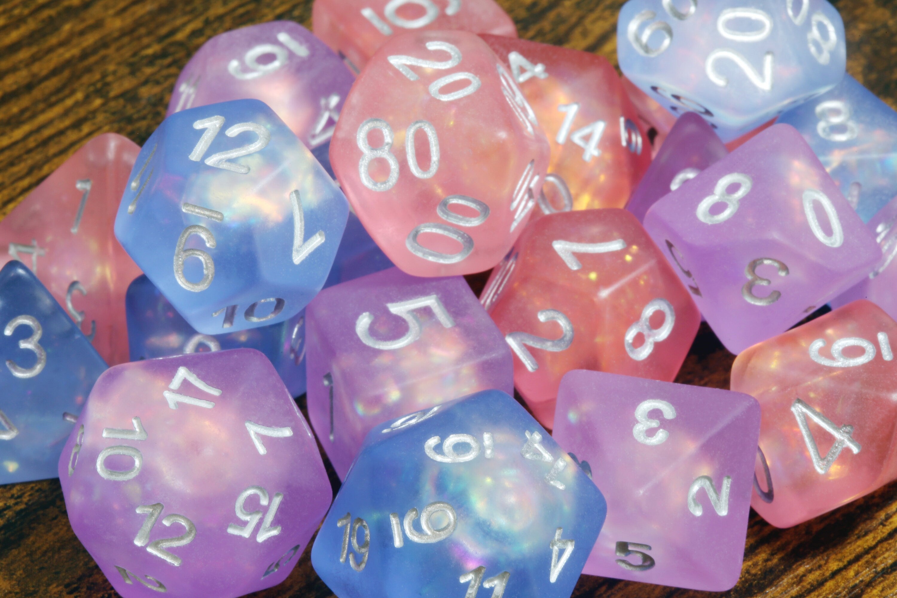 Winter Faerie dice sets collection - Blue, Pink and Purple frosted dice set