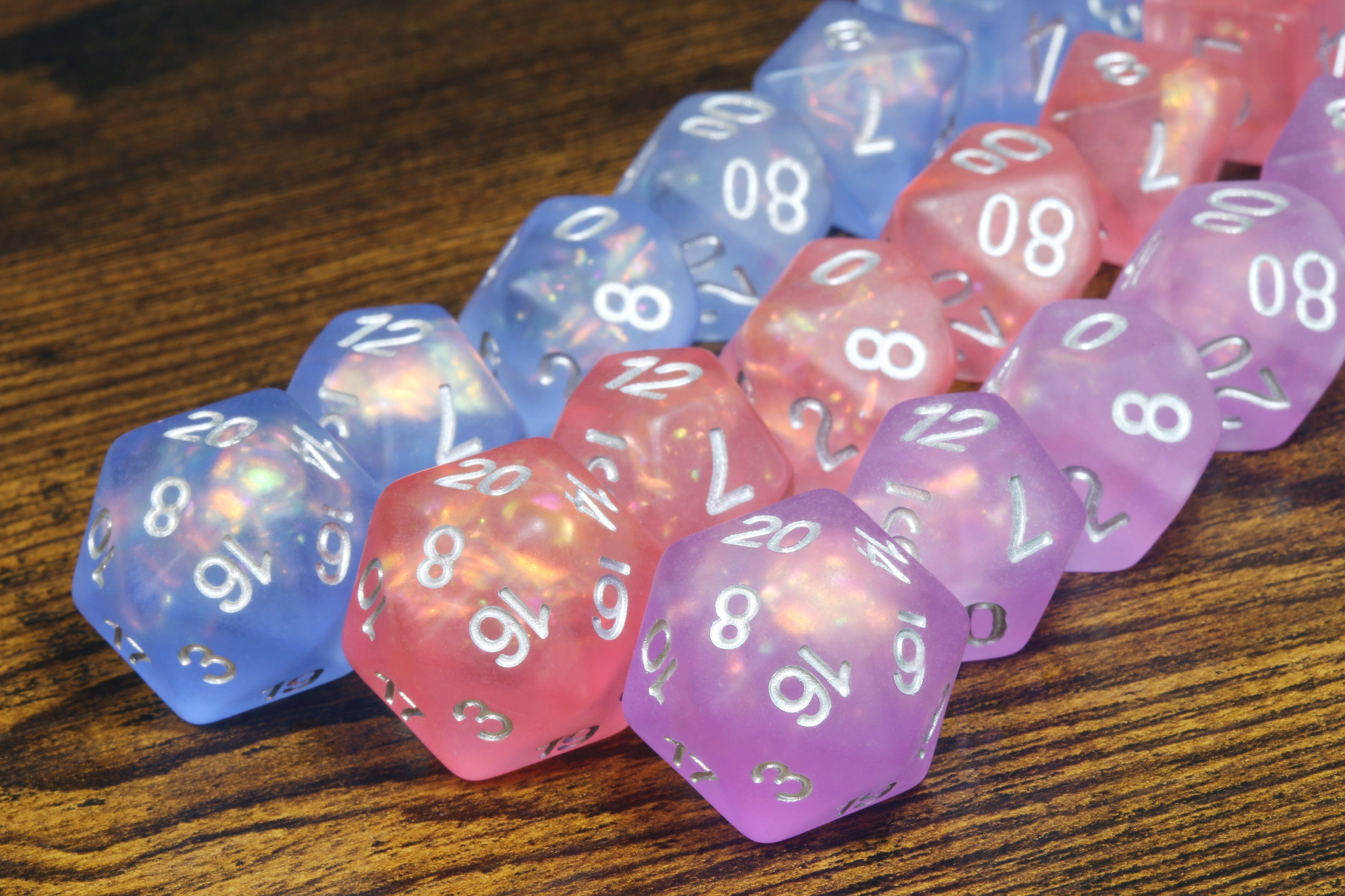 Winter Faerie dice sets collection - Blue, Pink and Purple frosted dice set