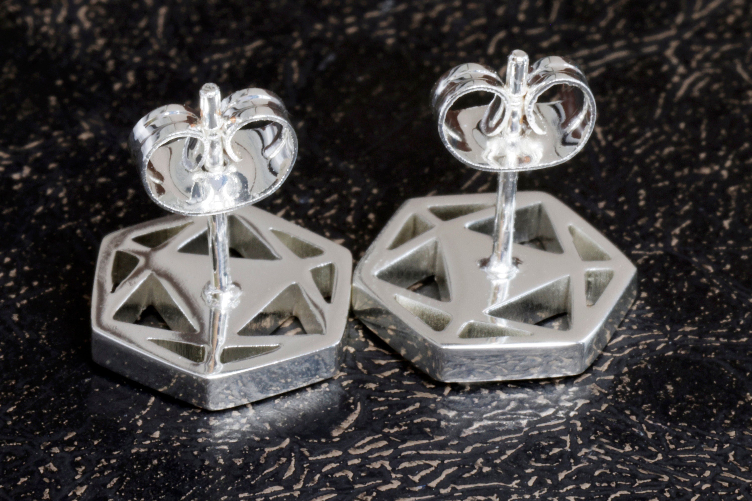 D20 Dice stud earrings, Dice earrings with ice white opal - The Wizard's Vault