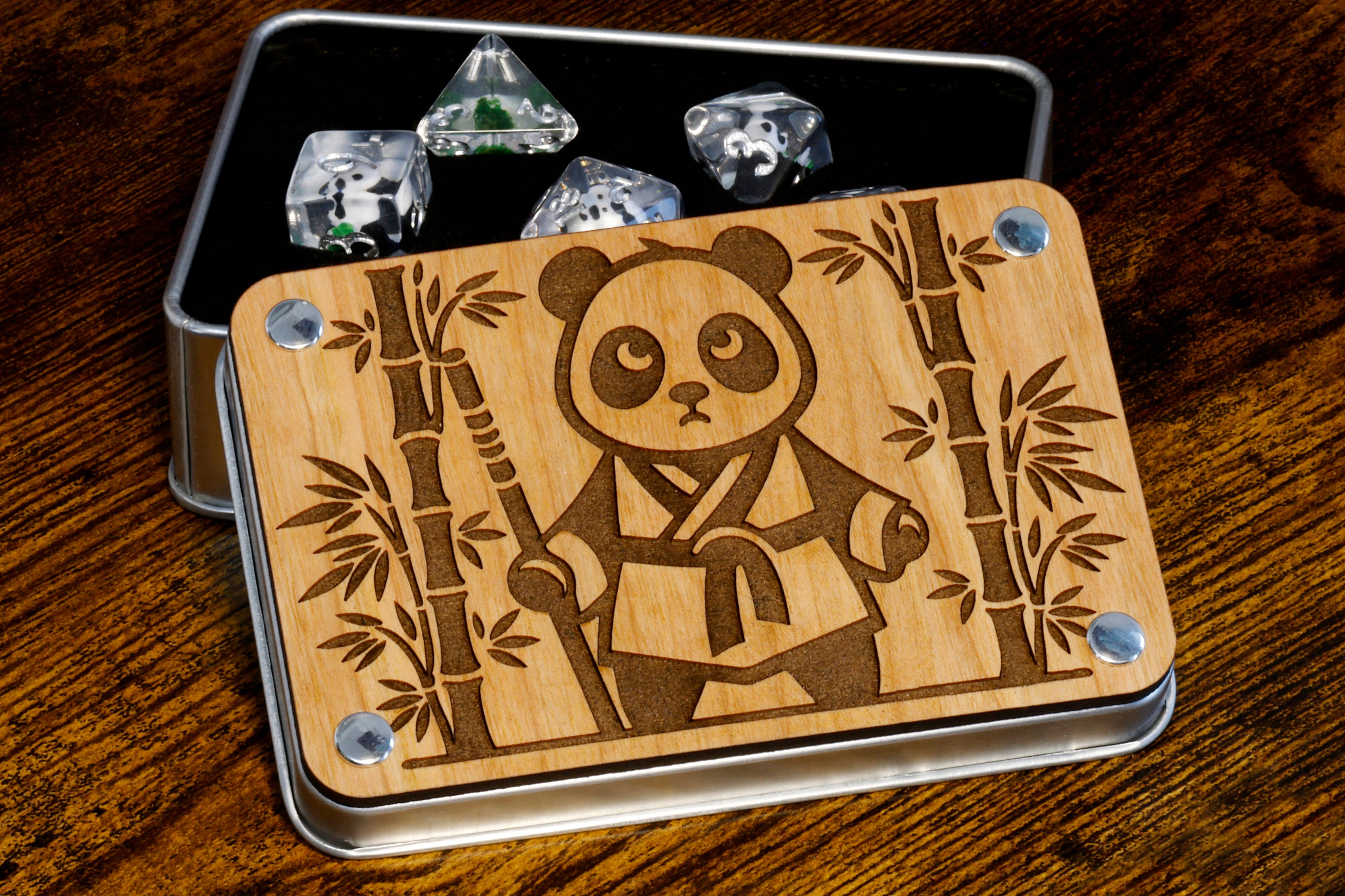 Panda Monk dice vault and dice set