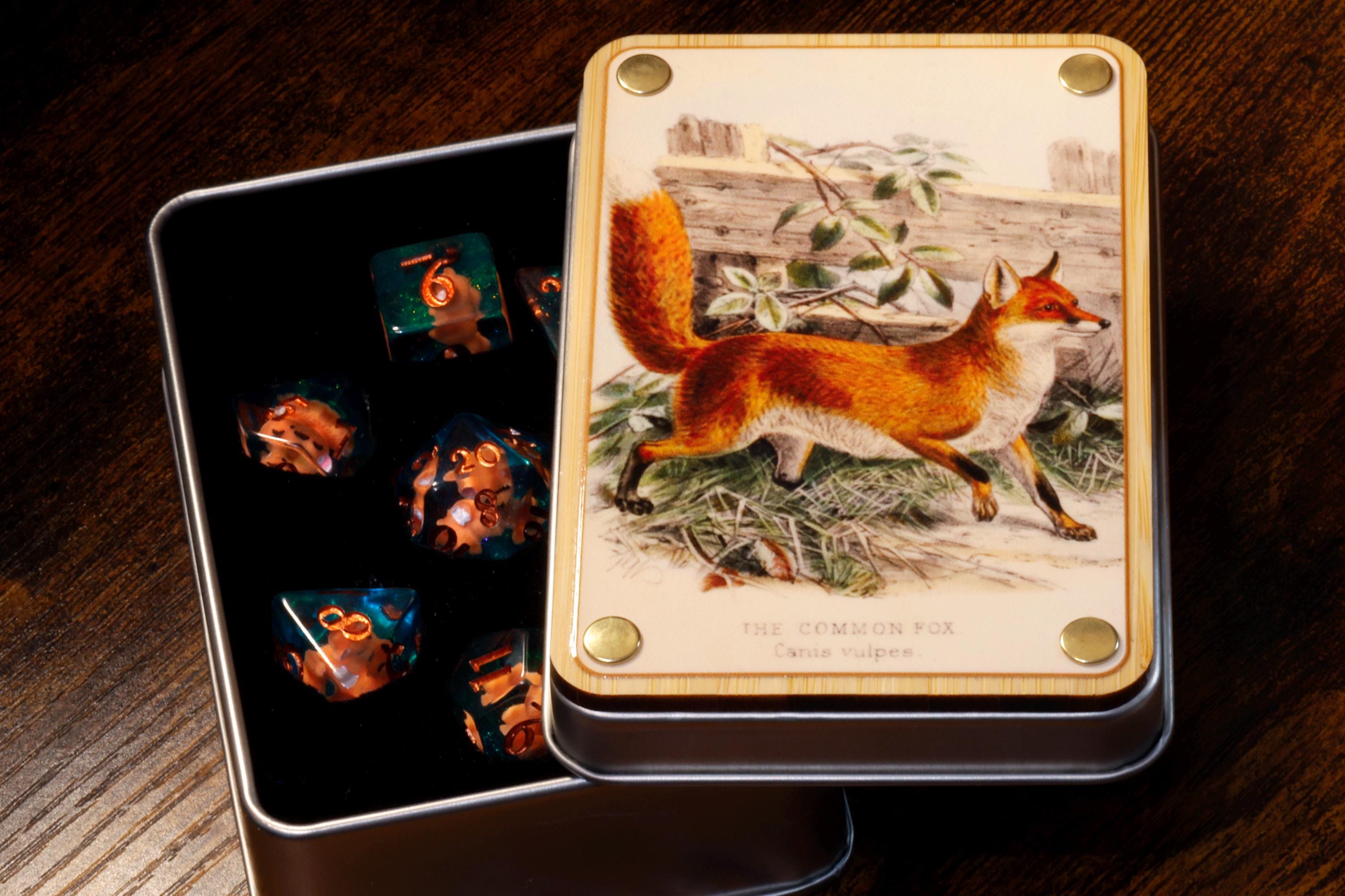 Natural History Vigilant Fox dice box with antique wildlife illustration