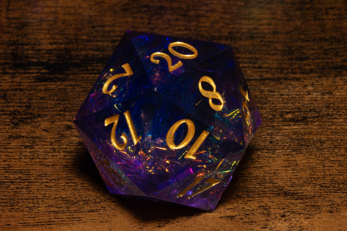 Oversized sharp-edge D20 dice from The Wizard's Vault