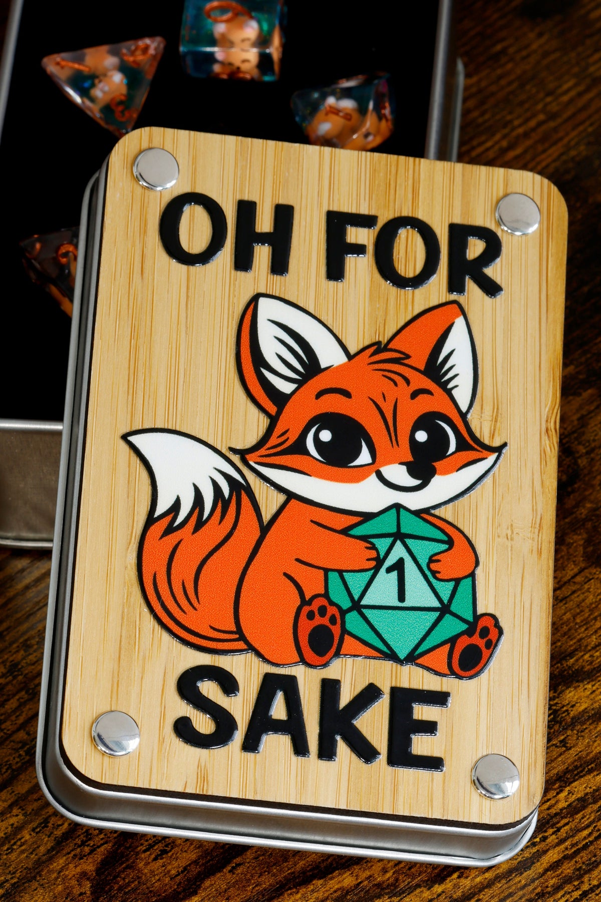"Oh For Fox Sake" Dice Box & Fox Dice Set – Fox Cub Inclusions