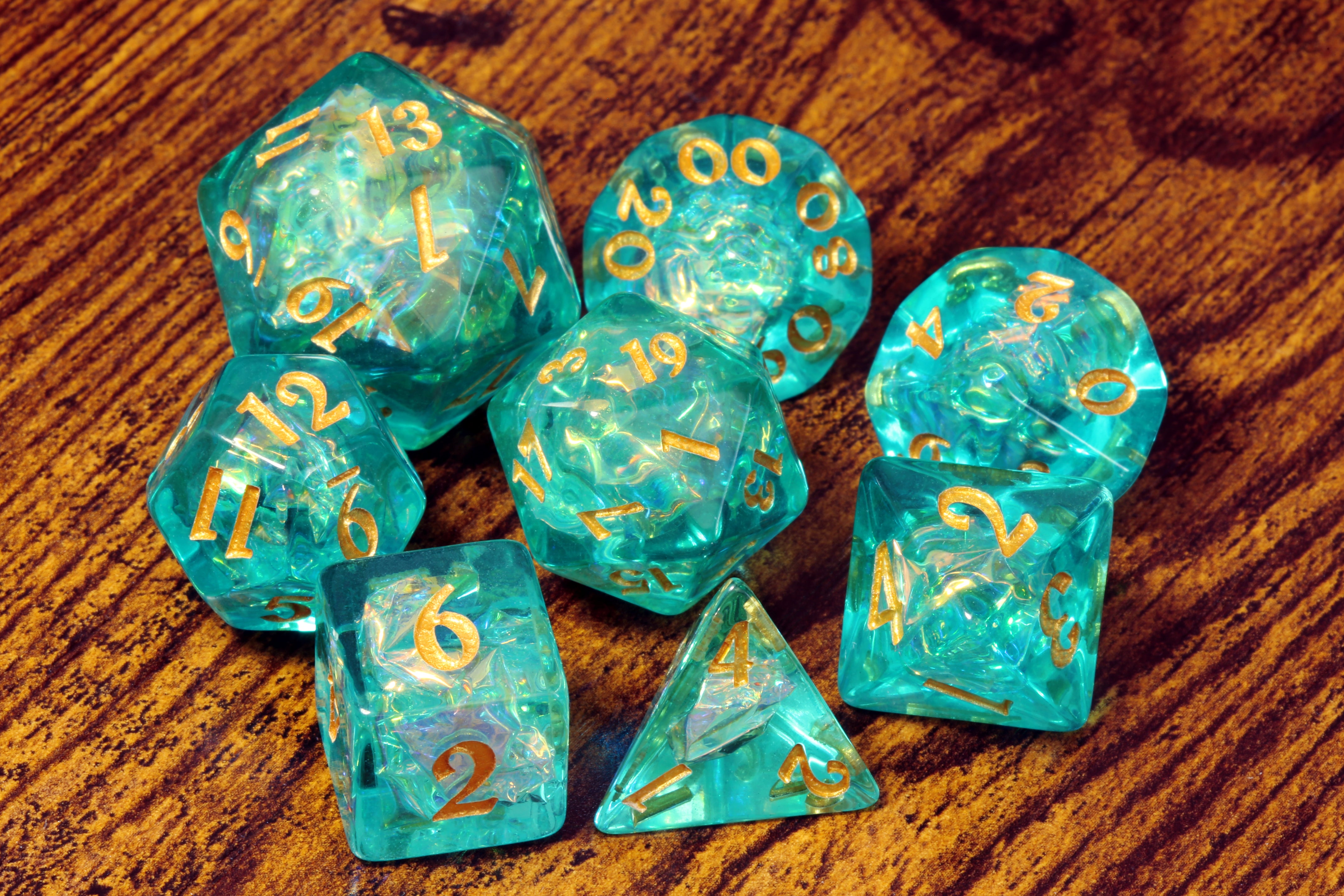Ocean Opal 8 piece dice set - Green with Holographic inclusions - The Wizard's Vault