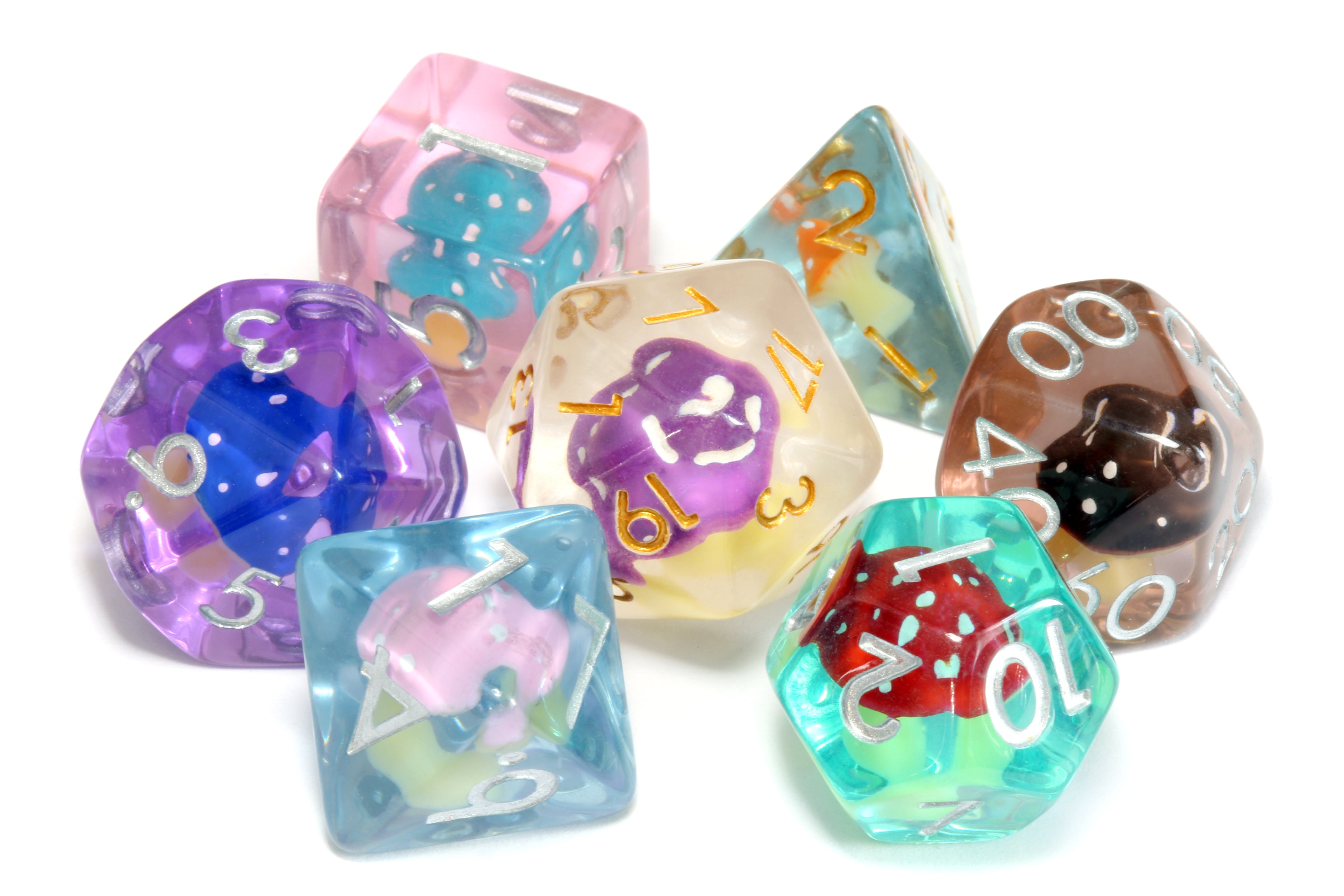 Mushroom Party Mix dice set - Multicolor Mushroom dice - The Wizard's Vault