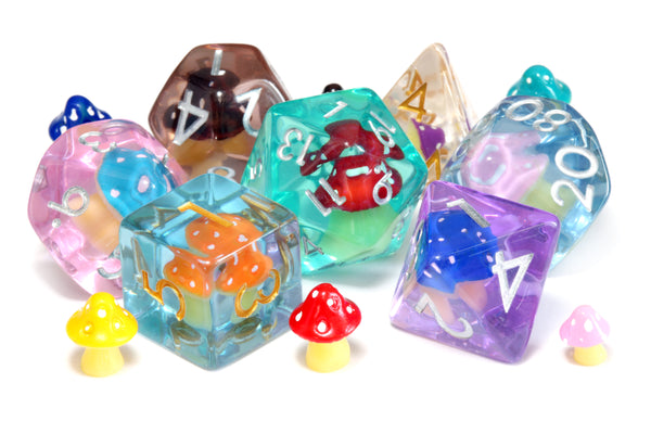 Mushroom Party Mix dice set - Multicolor Mushroom dice - The Wizard's Vault