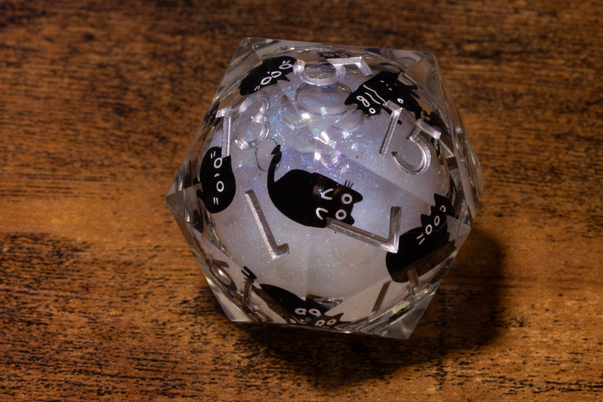 Familiar's Whisper Liquid Core Oversized D20 – Extra Large D20 with Black Cats