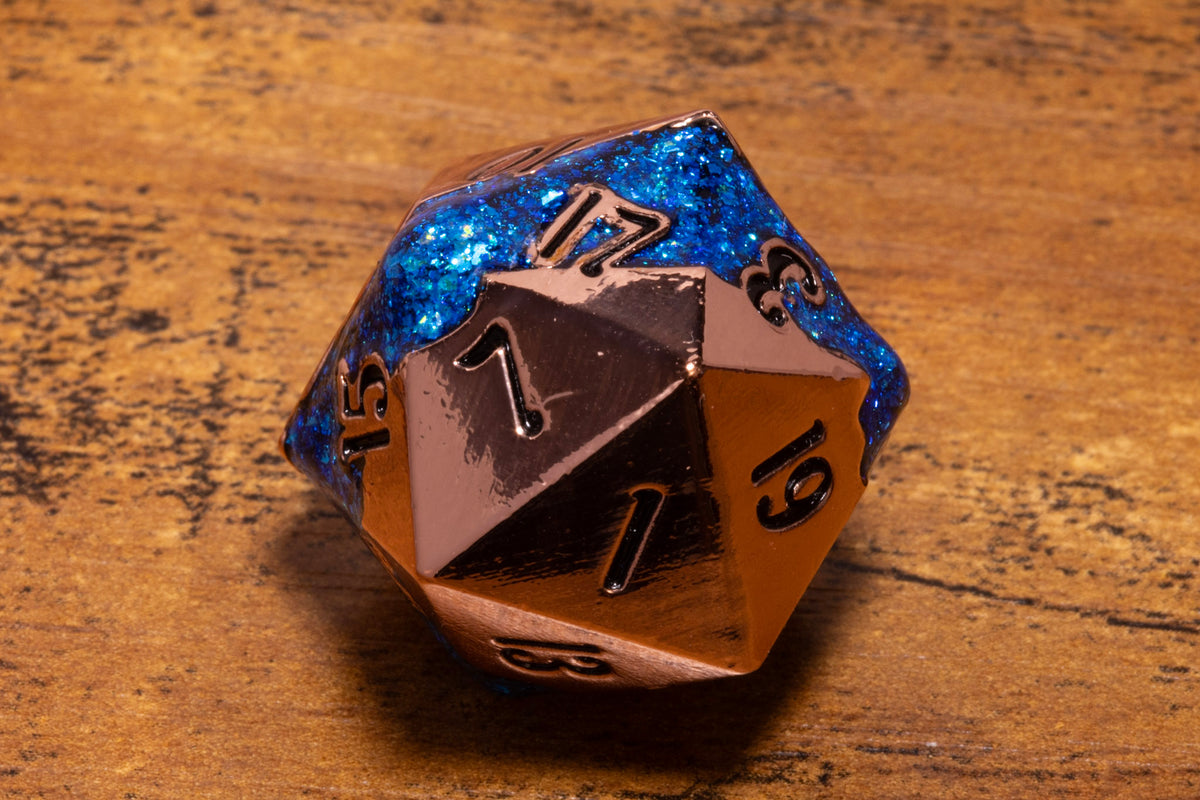 Mana Ore Metal D20 – Copper with Blue Mica