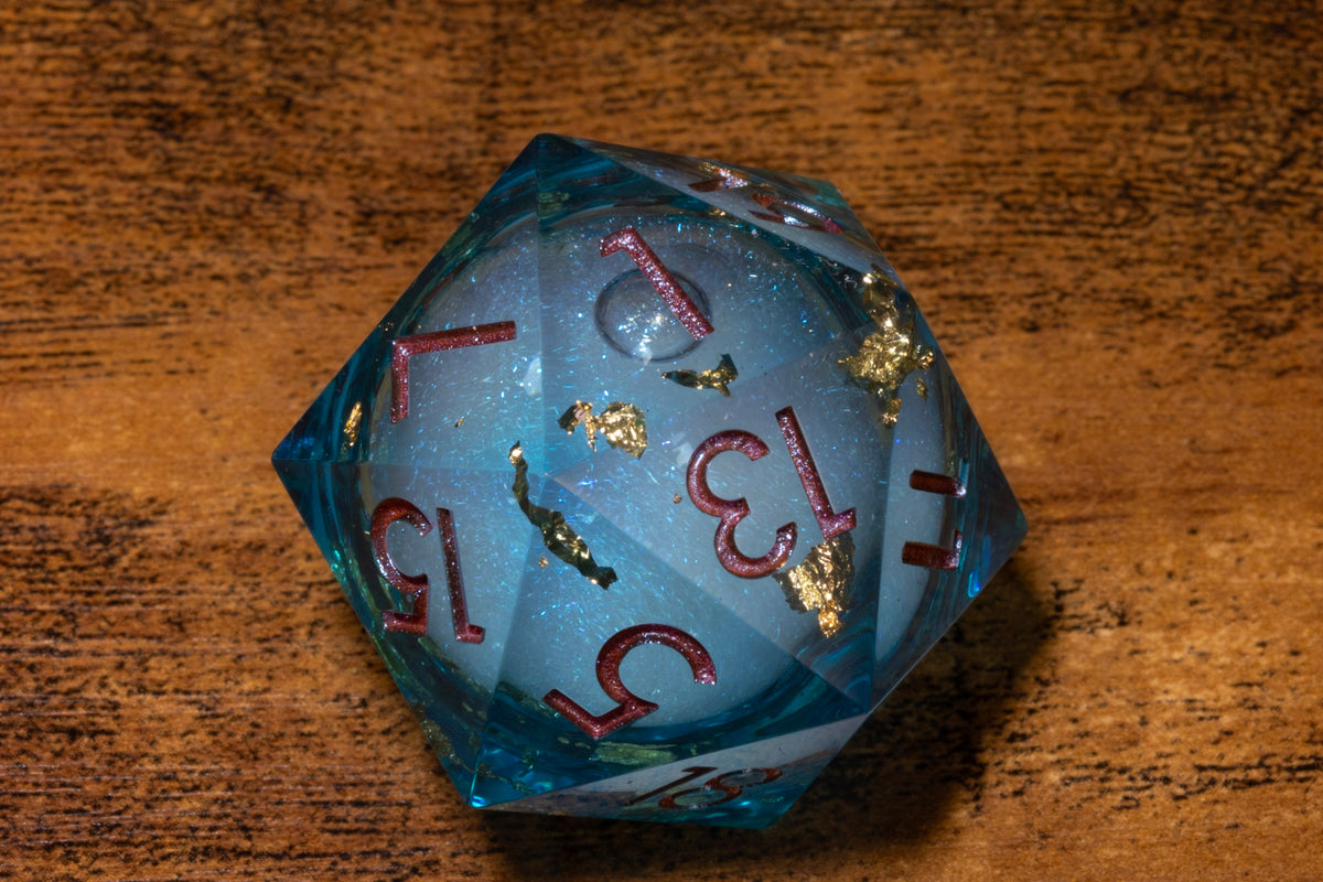 Gilded Lagoon Liquid Core Oversized D20 – Extra Large D20 with Gold Flakes