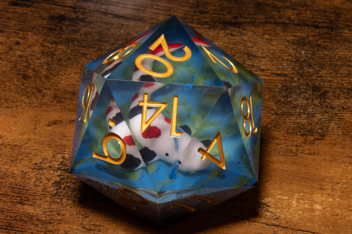 Koi Pond Gargantuan D20 – 55mm Chonk D20 with Koi Fish Inclusions