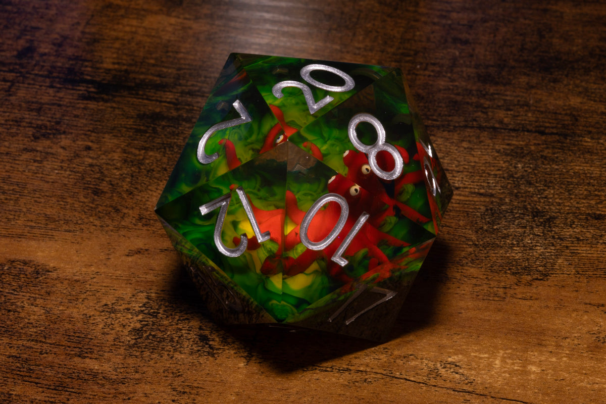 Reef Kraken Gargantuan D20 – 55mm Chonk D20 with Red Octopus Inclusion