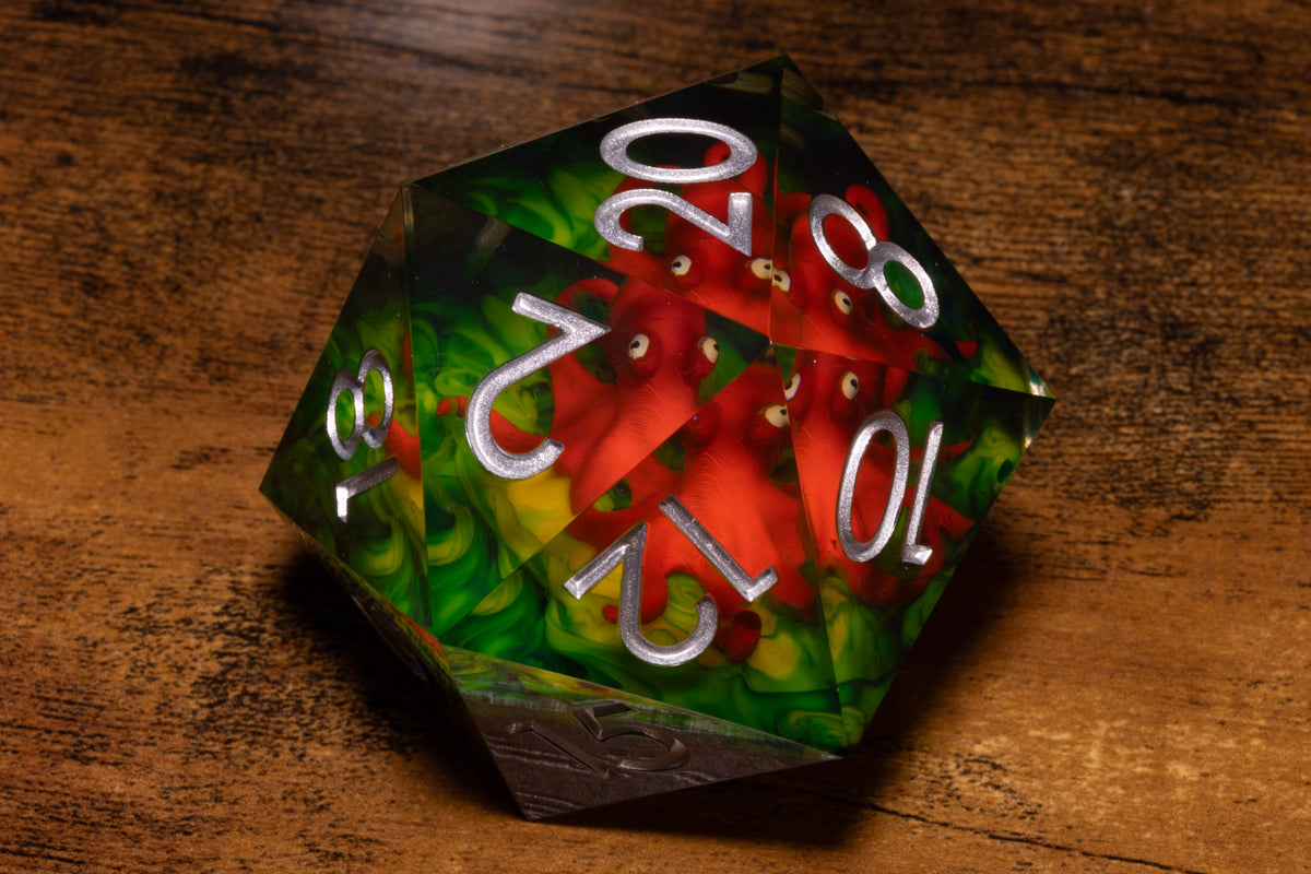 Reef Kraken Gargantuan D20 – 55mm Chonk D20 with Red Octopus Inclusion