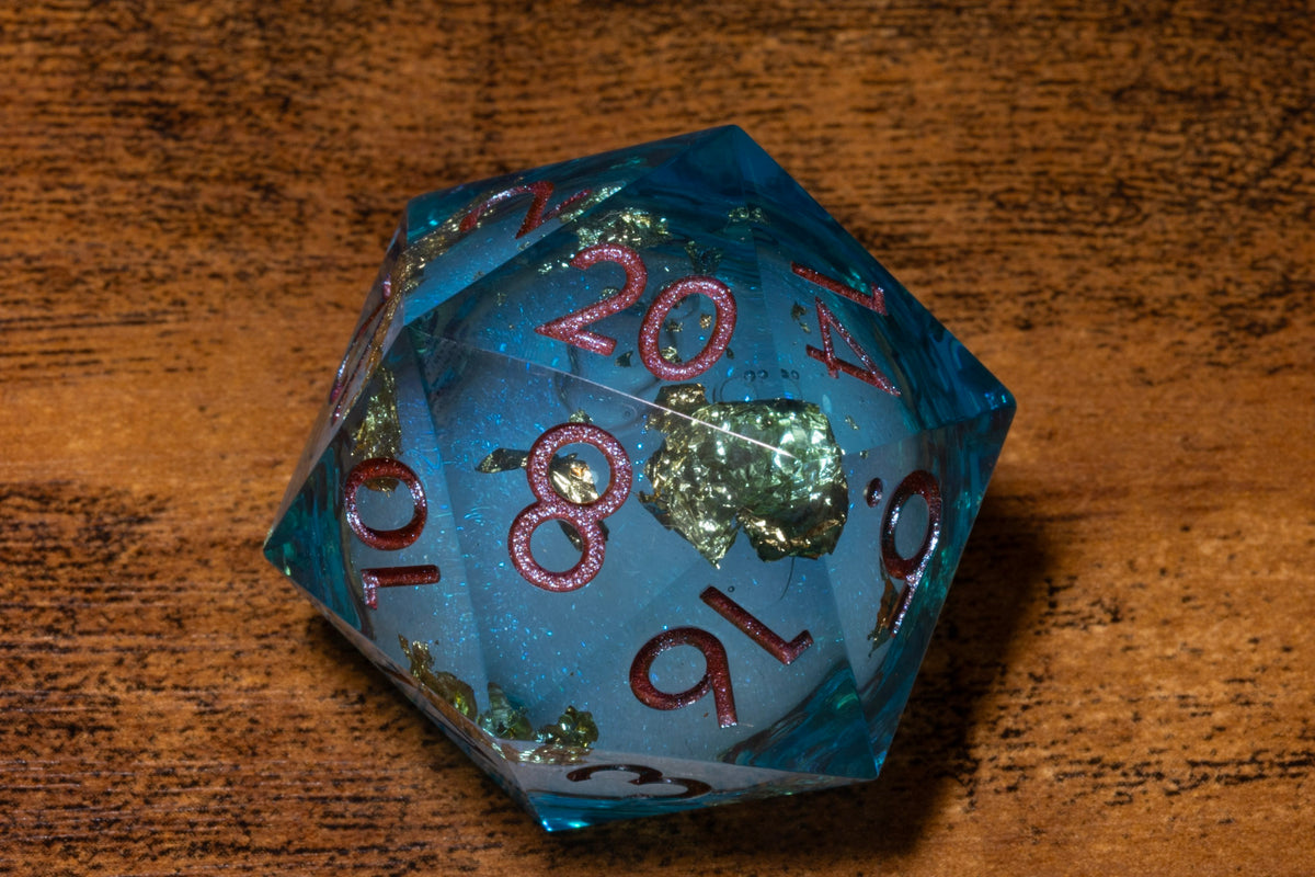 Gilded Lagoon Liquid Core Oversized D20 – Extra Large D20 with Gold Flakes