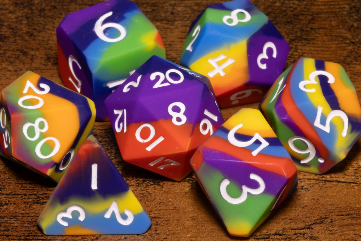 Prism Bounce 7-Piece Silicone Dice Set – Rainbow Layered