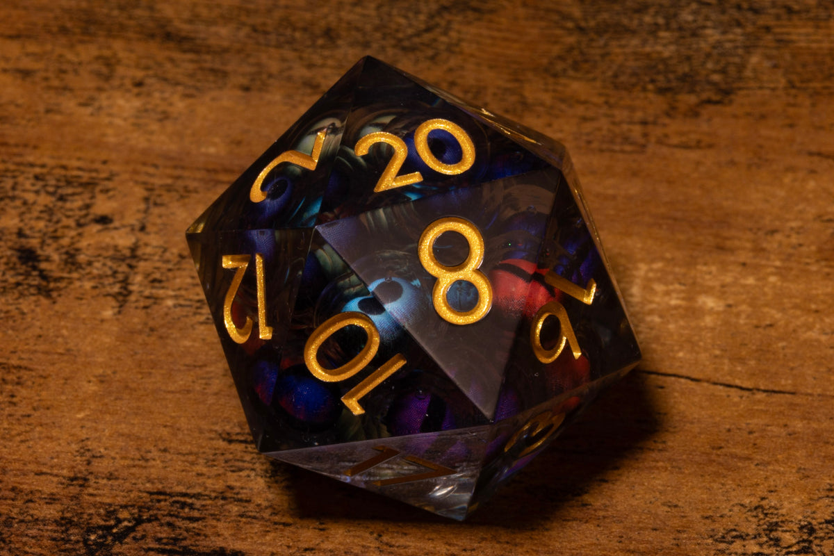 Many-Eyed Horror Liquid Core Oversized D20 – Extra Large D20 with Multiple Moving Eyes
