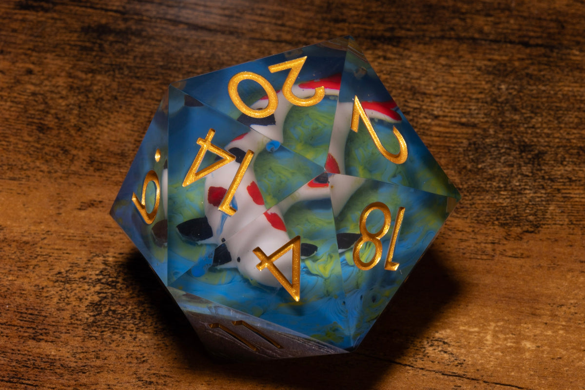 Koi Pond Gargantuan D20 – 55mm Chonk D20 with Koi Fish Inclusions
