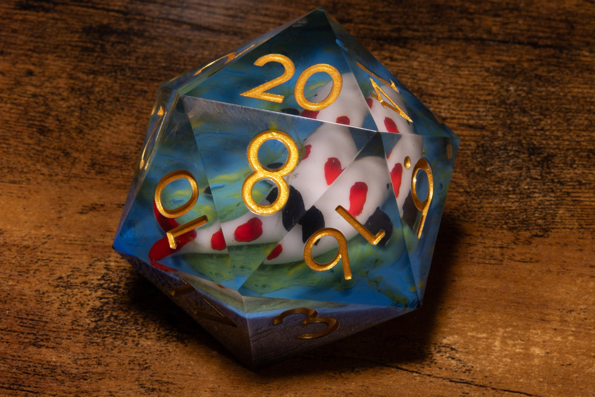 Koi Pond Gargantuan D20 – 55mm Chonk D20 with Koi Fish Inclusions