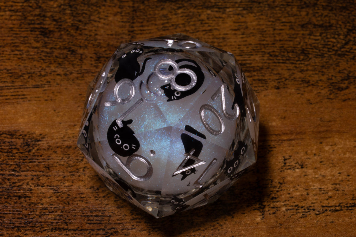 Familiar's Whisper Liquid Core Oversized D20 – Extra Large D20 with Black Cats