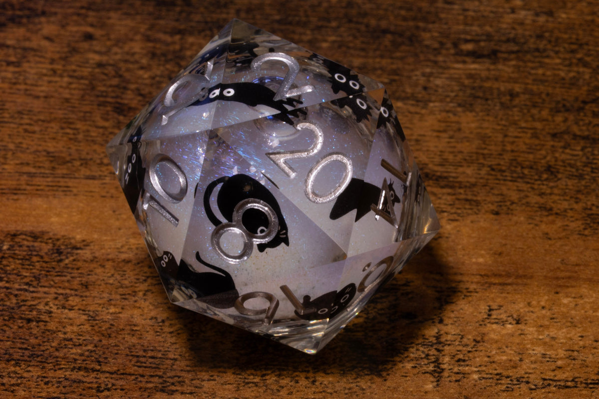 Familiar's Whisper Liquid Core Oversized D20 – Extra Large D20 with Black Cats