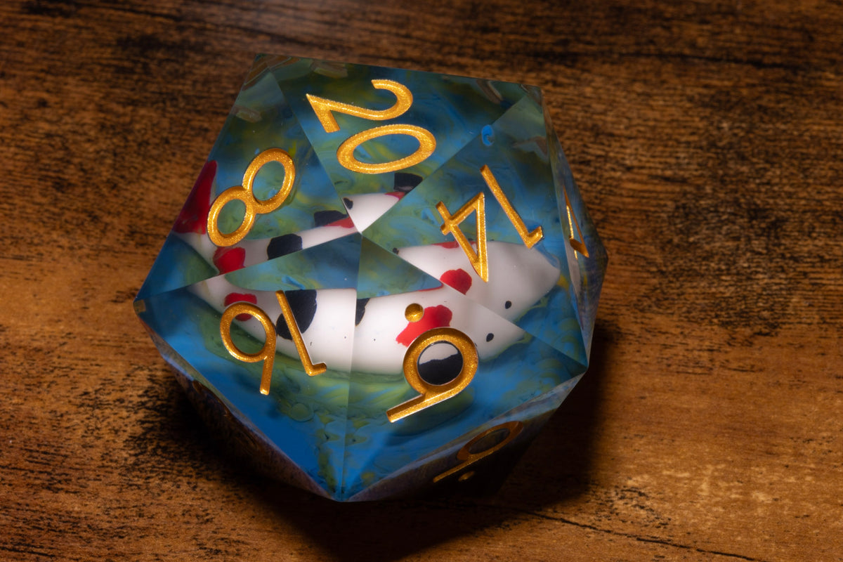 Koi Pond Gargantuan D20 – 55mm Chonk D20 with Koi Fish Inclusions