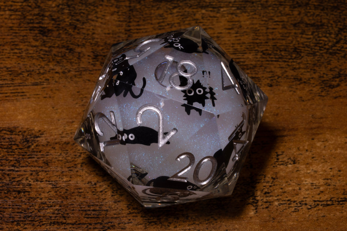 Familiar's Whisper Liquid Core Oversized D20 – Extra Large D20 with Black Cats