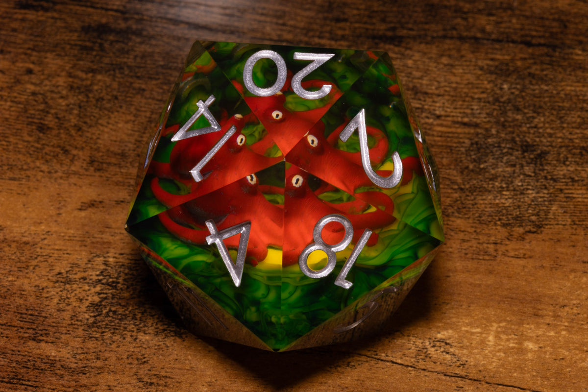 Reef Kraken Gargantuan D20 – 55mm Chonk D20 with Red Octopus Inclusion