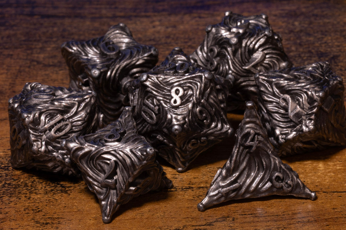 Vortex 7-Piece Metal Dice Set – Antique Silver
