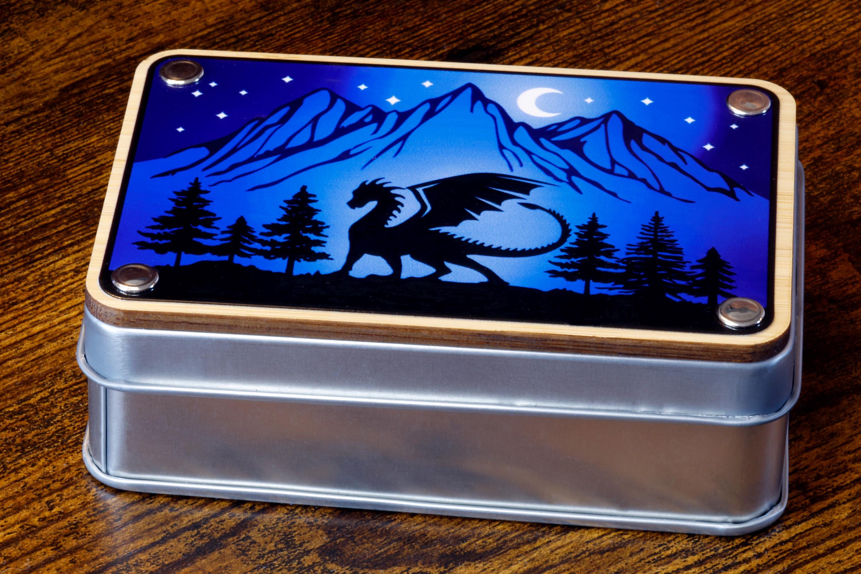 Lunar Dragon dice box with Dreamveil opal dice set