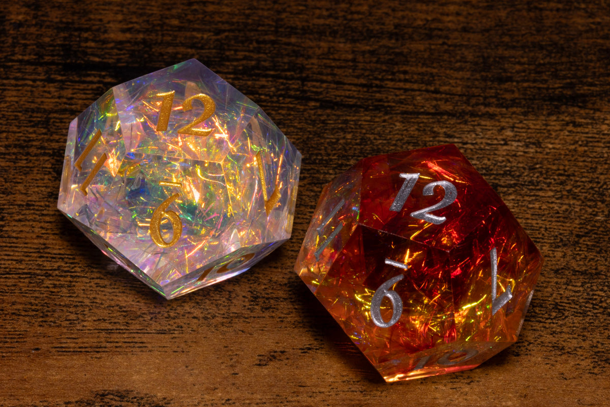 Hope & Fear D12 Set – Sacred Opal + Fire Opal – Sharp-Edge Resin Duality Dice for Daggerheart