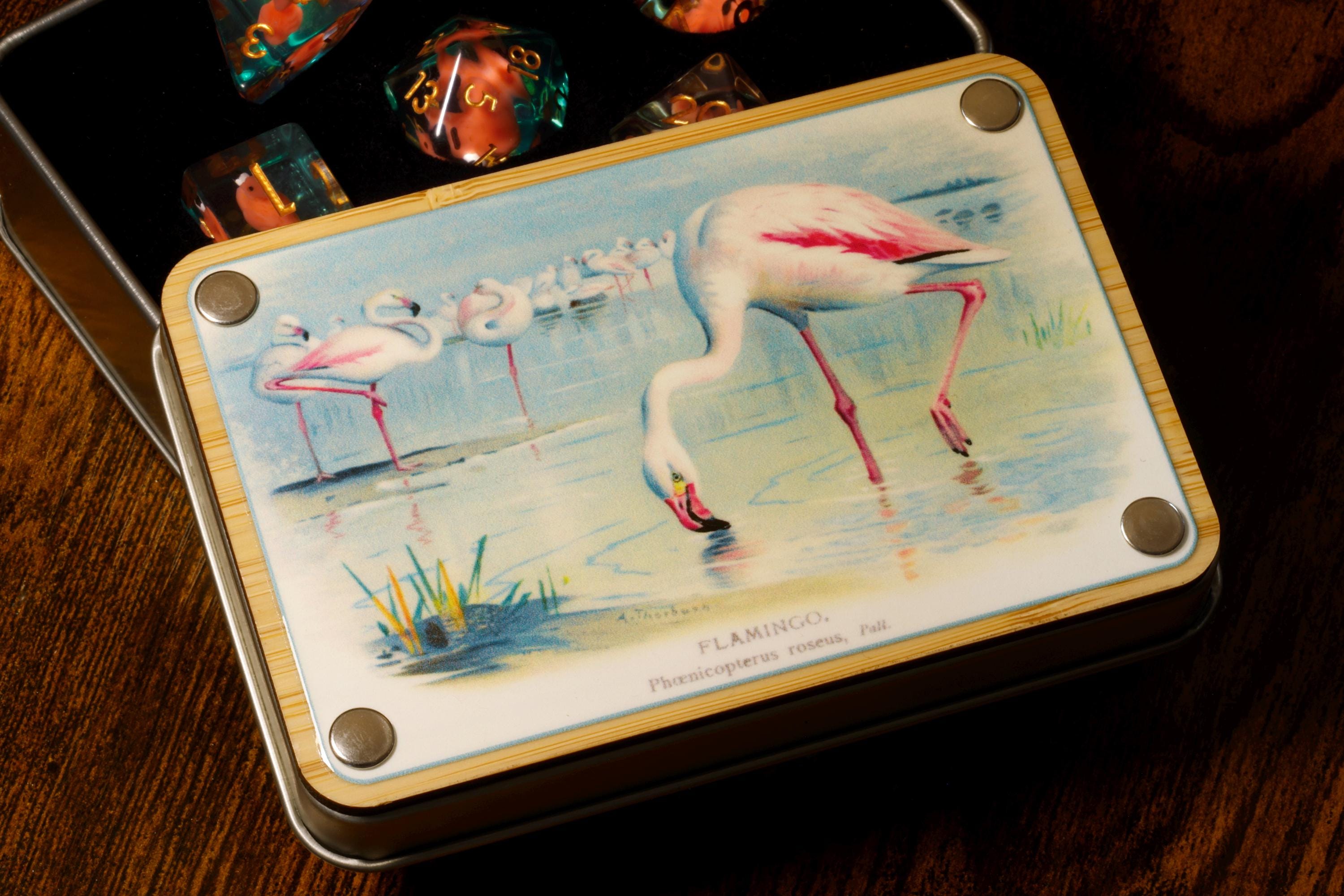 Natural History flamingoes dice box and set