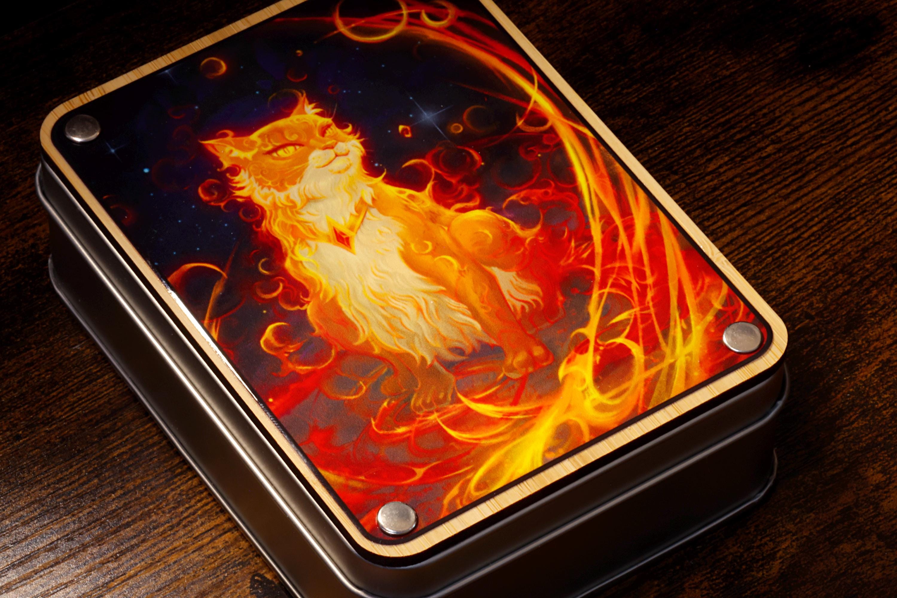 Flameborn Cat Dice Box with 11-Piece Orange Cat Dice Set