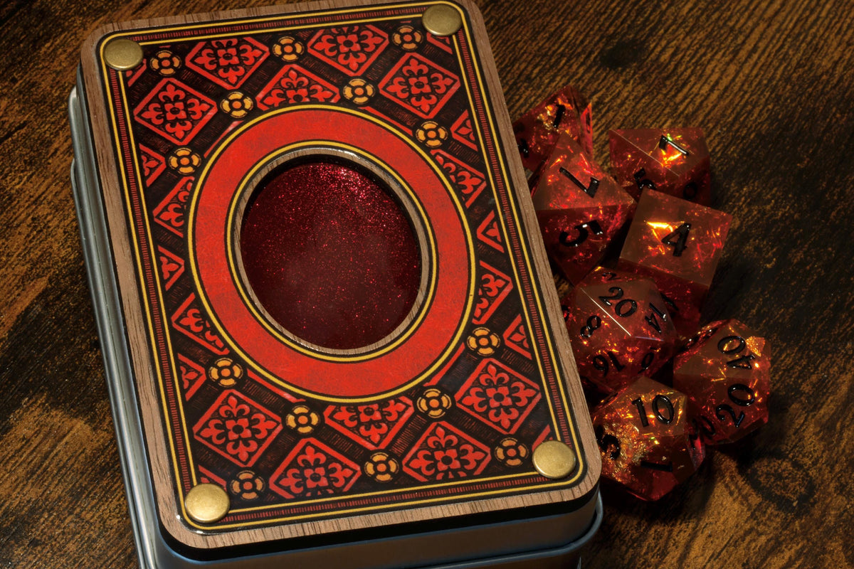 Red Arcane Dice Box & Vampire's Kiss 7-Piece Sharp Edge Dice Set – Ruby Red