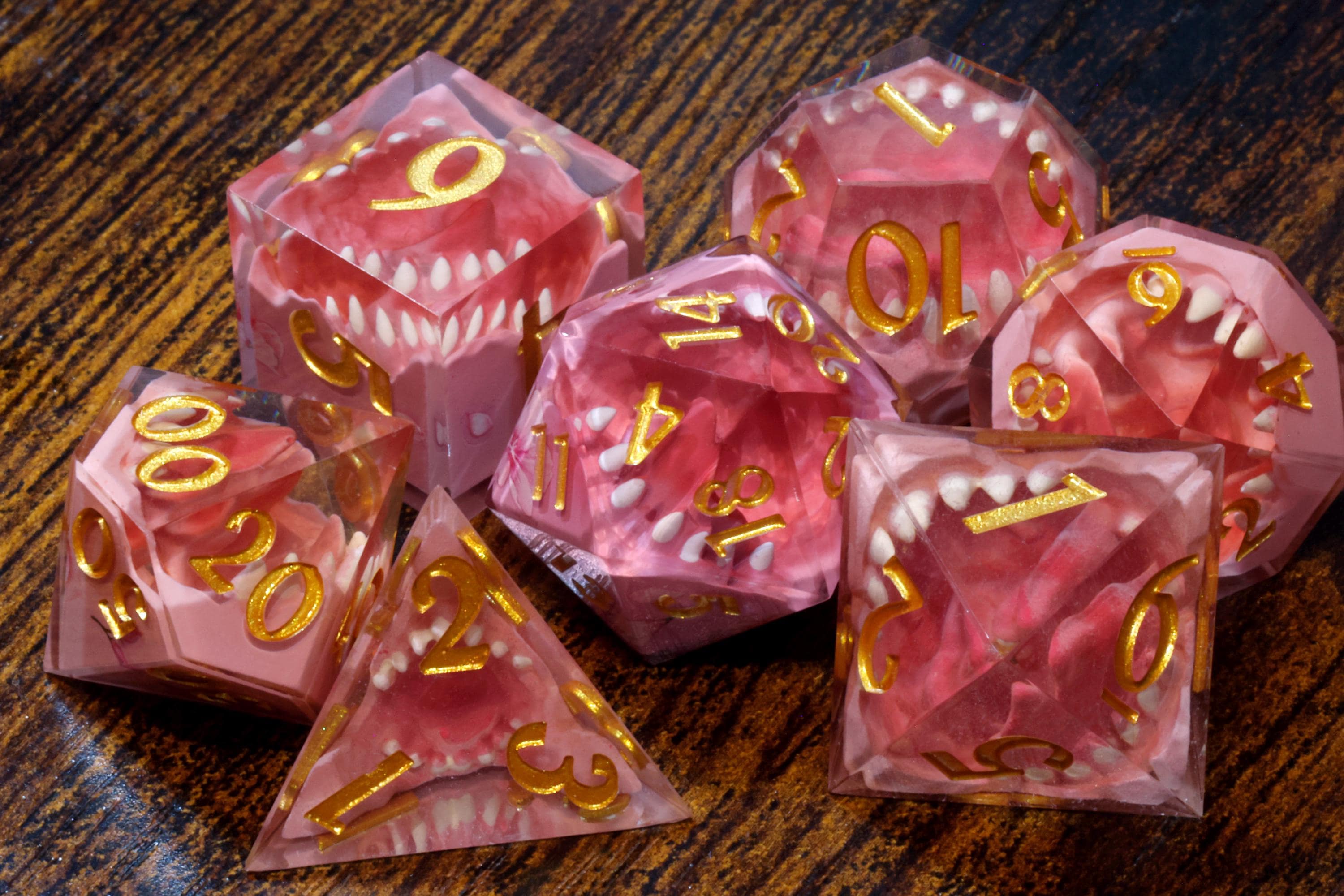 Sakura Mimic Dice Set – Sharp Edge Resin Dice - The Wizard's Vault