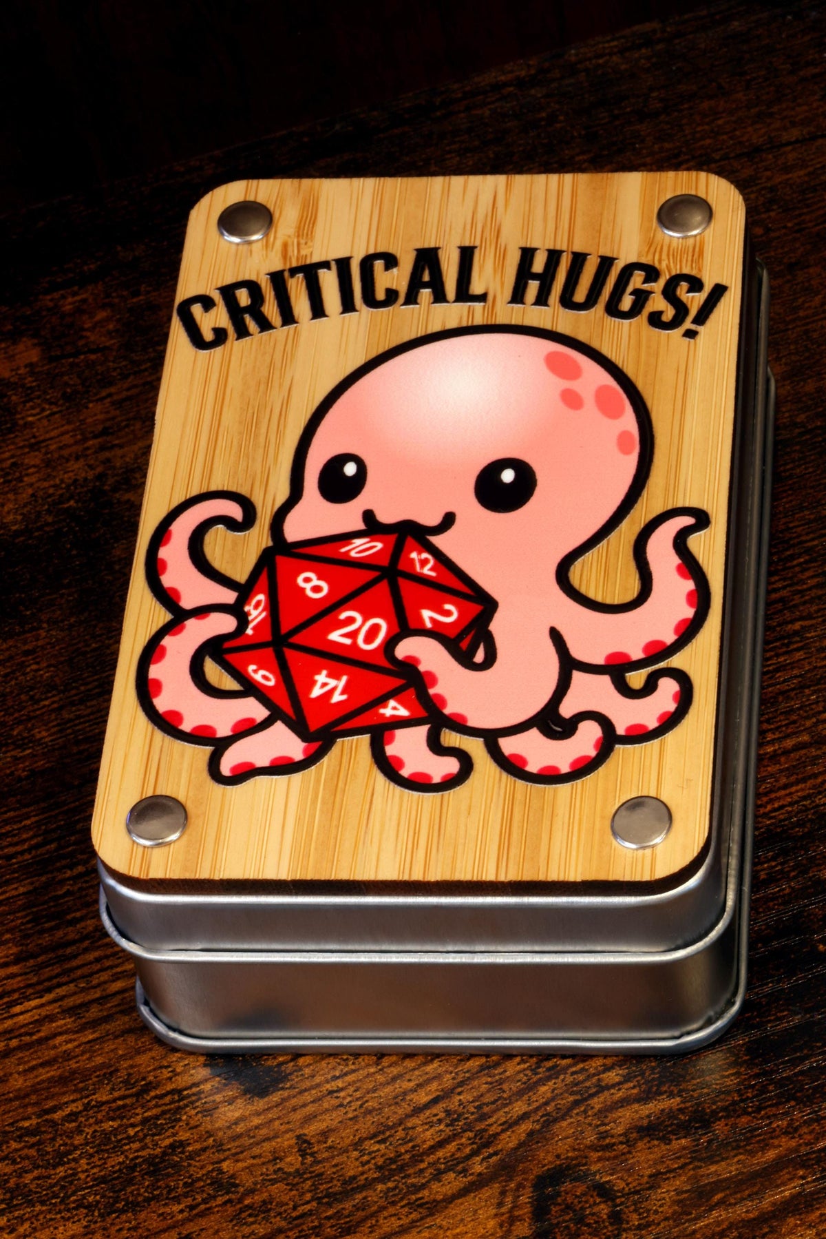 Critical Hugs Dice Box & Octopus Dice Set – Octopus Inclusions on Blue Layer