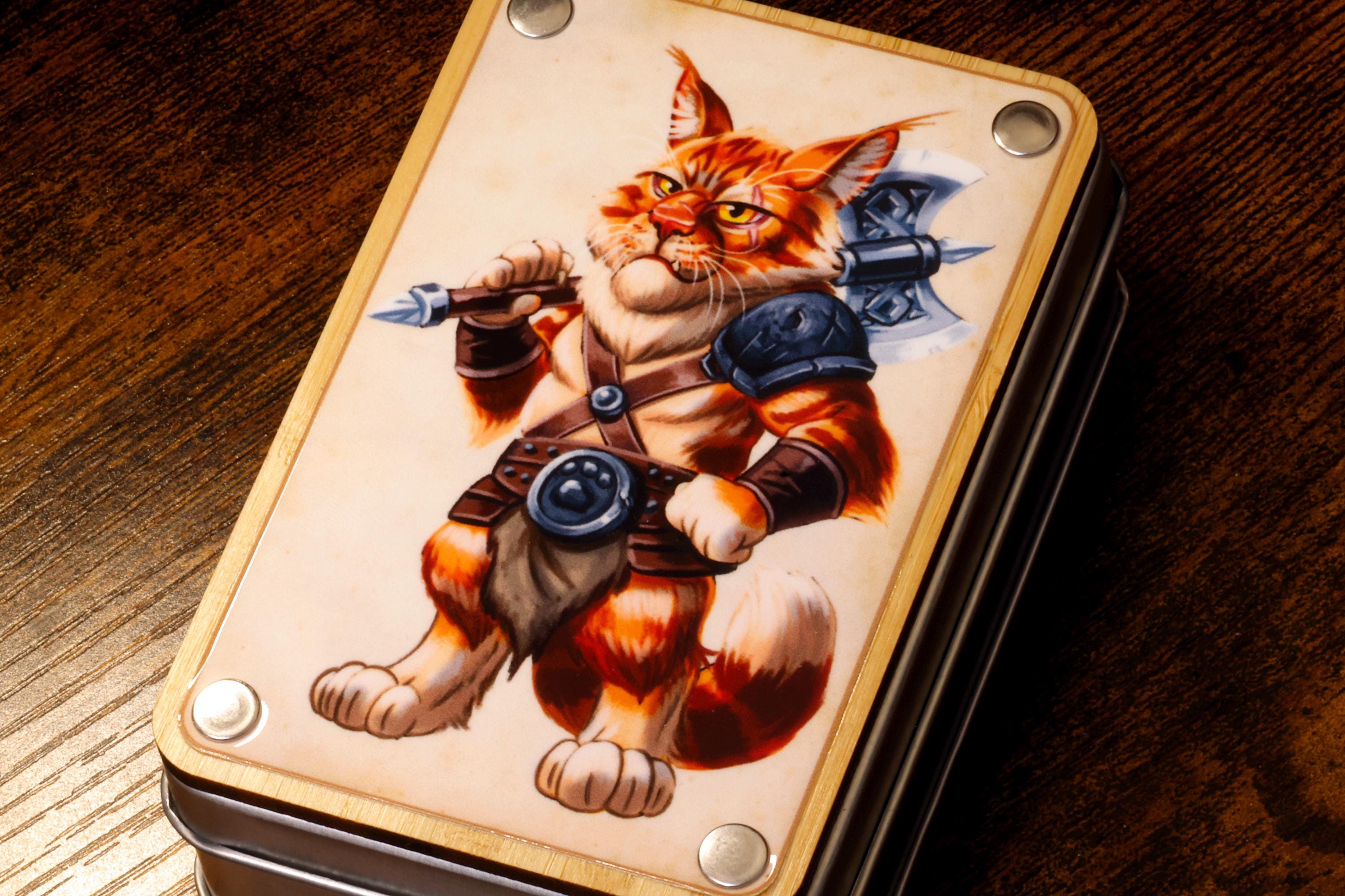 Barbarian Dice Box with Orange Tabby Dice Set - The Wizard's Vault
