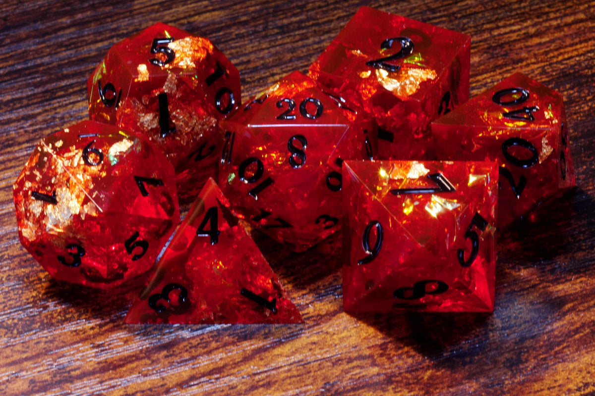 Red Arcane Dice Box & Vampire's Kiss 7-Piece Sharp Edge Dice Set – Ruby Red