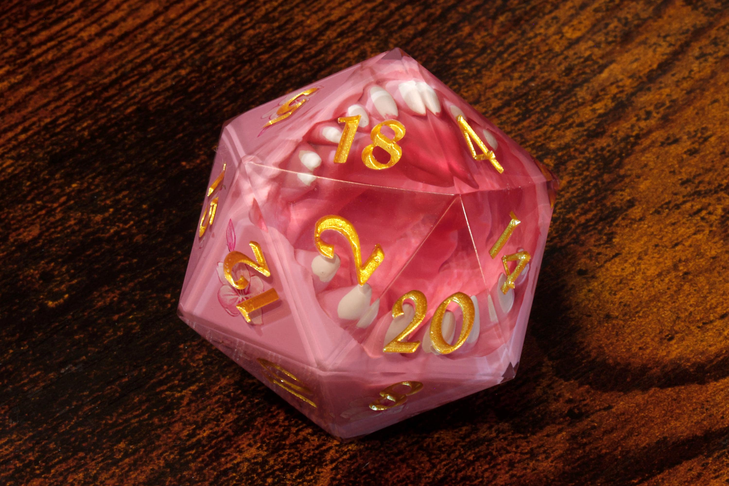 Sakura Mimic Chonk D20 – Extra Large Sharp Edge Resin - The Wizard's Vault