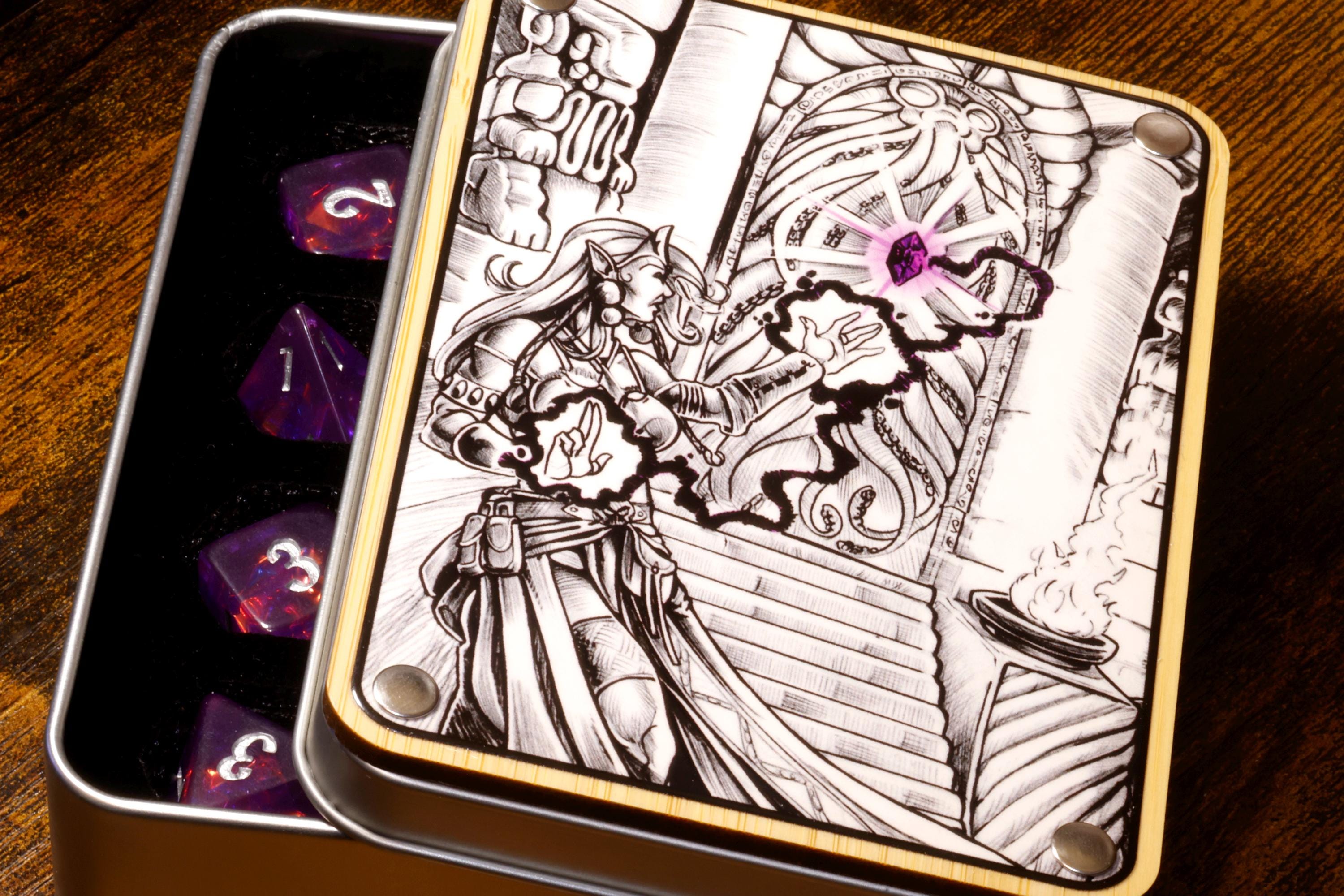 Eldritch Portal Dice Box & Polyhedral Dice Set, Old-School DnD Style Artwork