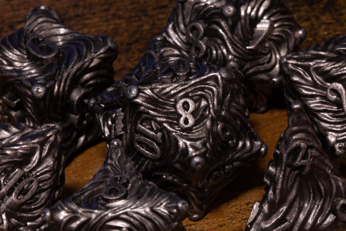 Vortex 7-Piece Metal Dice Set – Antique Silver