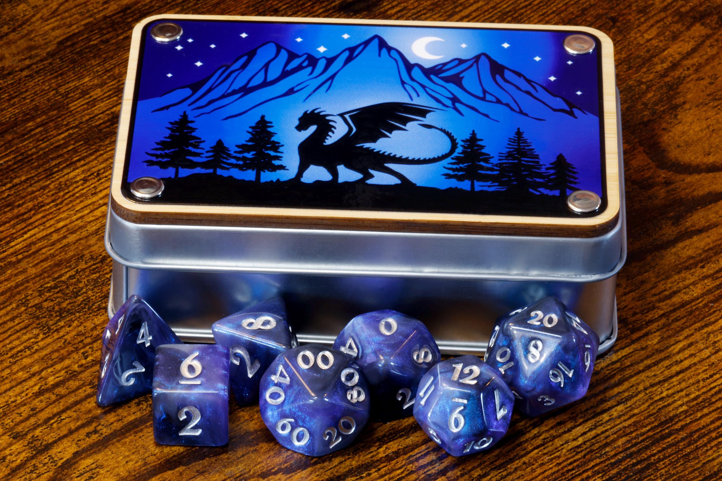 Lunar Dragon dice box with Dreamveil opal dice set