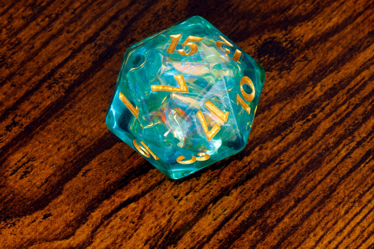 Arcane Opal Large D20 Dice – Frosted Purple & Turquoise with Holographic Foil