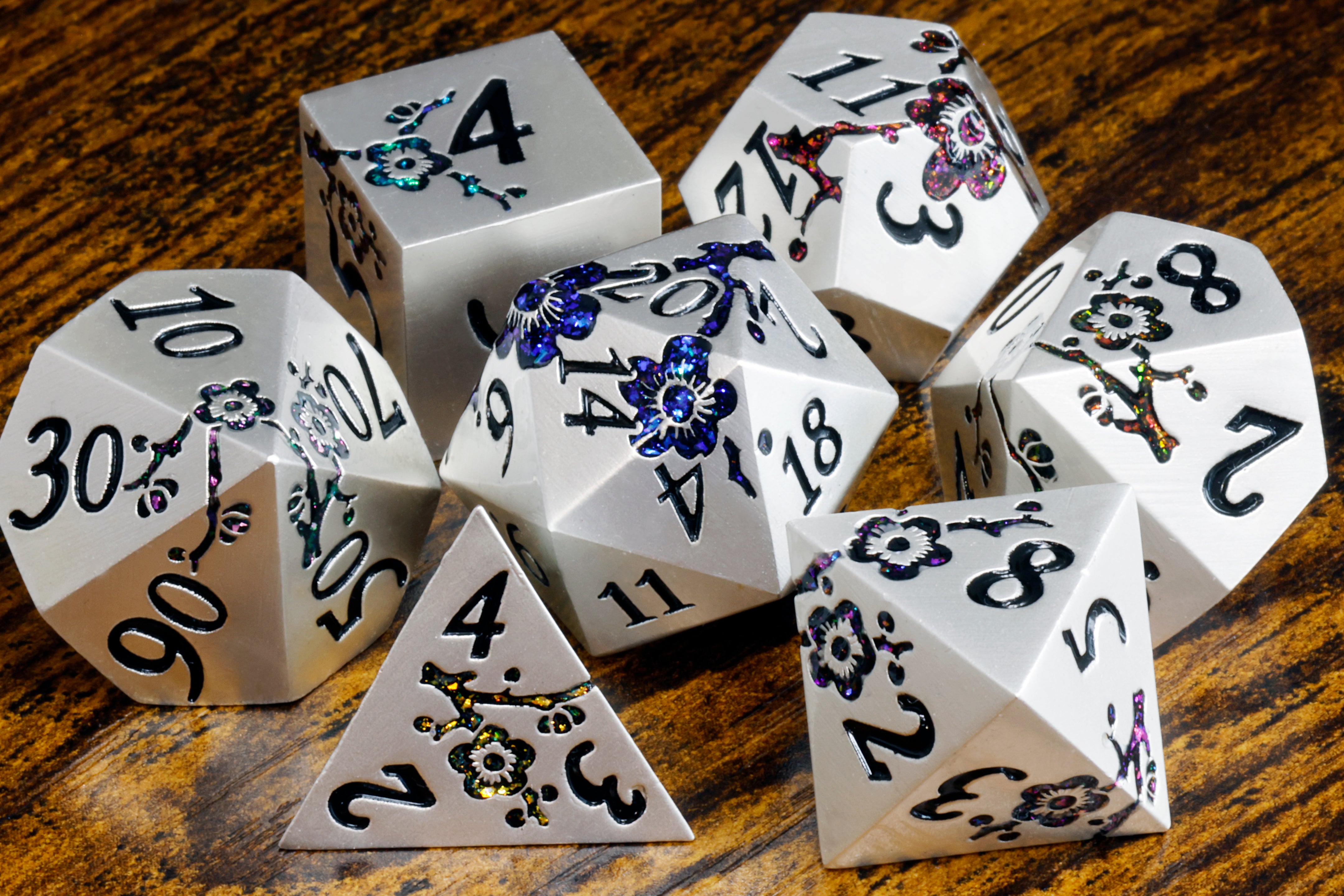 Sakura Bloom Metal Dice set - Silver Finish