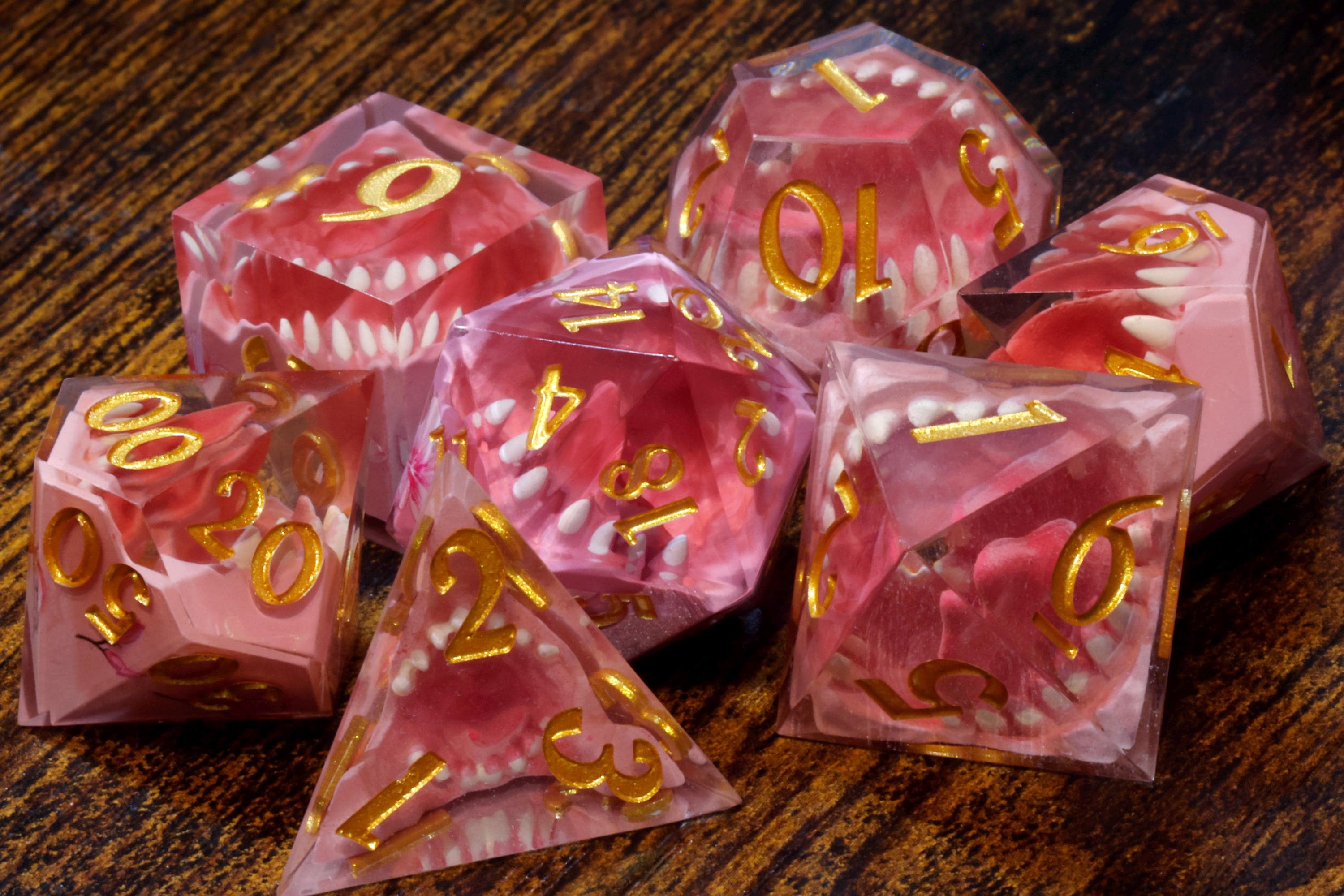 Sakura Mimic Dice Set – Sharp Edge Resin Dice - The Wizard's Vault
