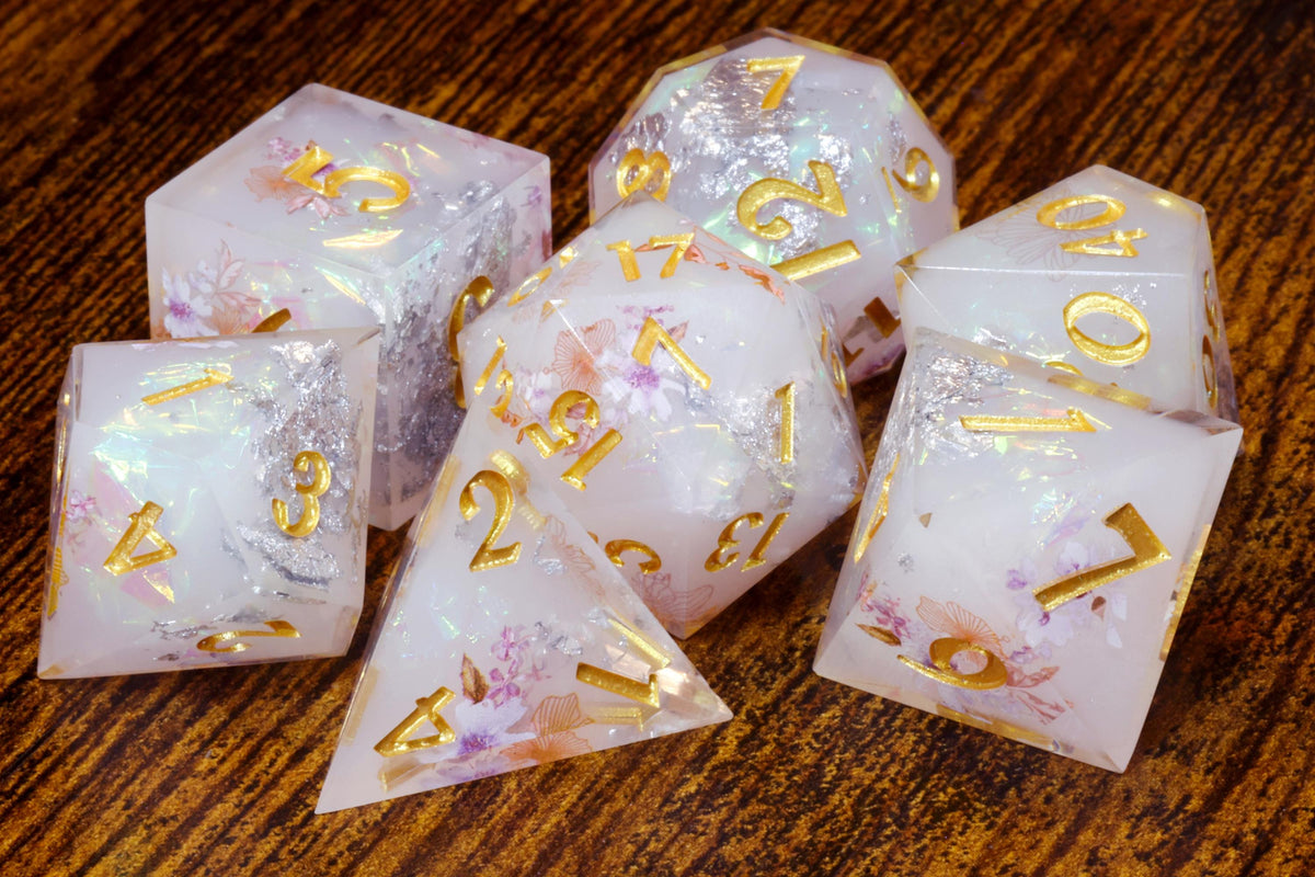 Serenity Bloom 7-Piece Sharp Edge Dice Set & "You Are My Natural 20" Box