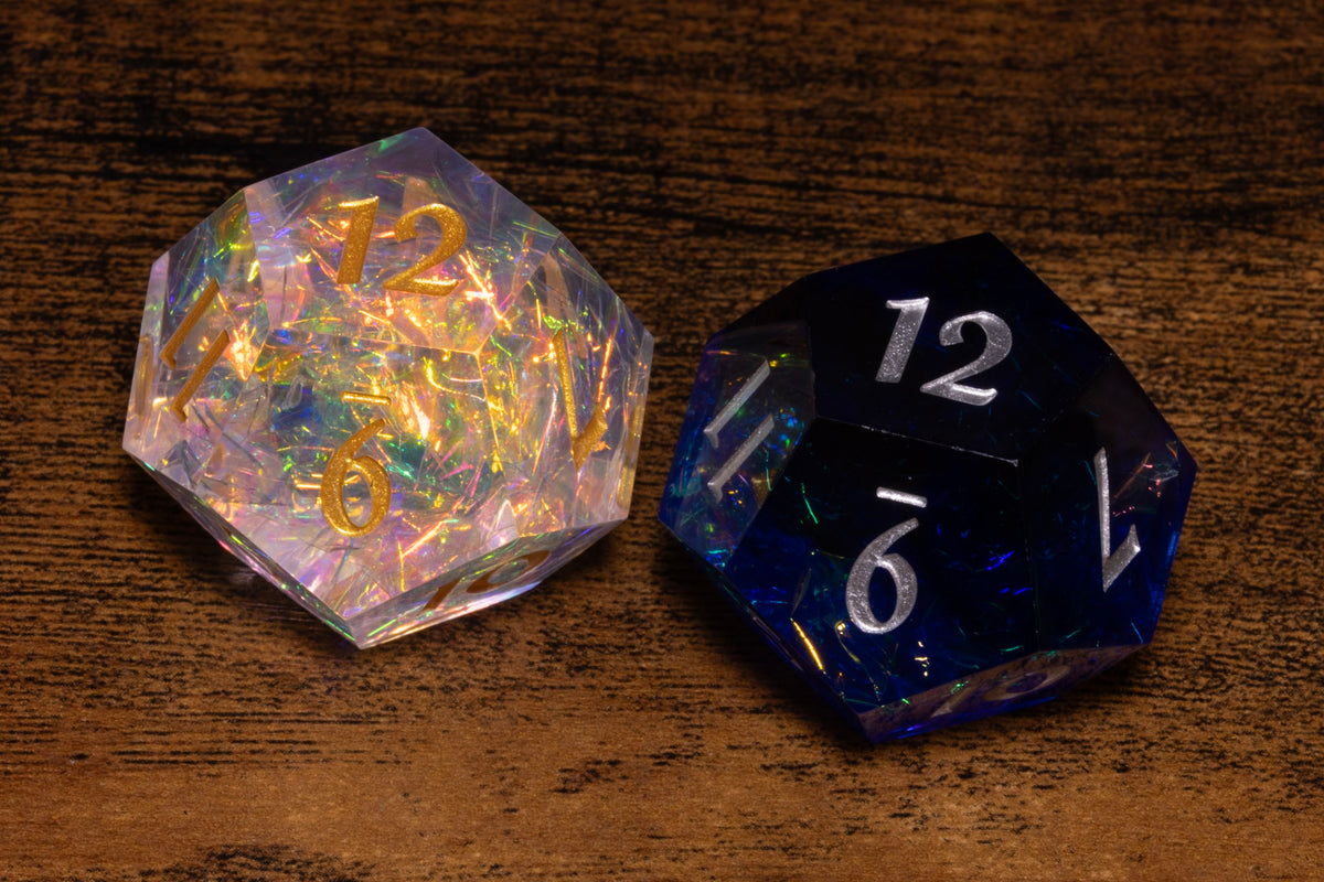 Hope & Fear D12 Set – Sacred Opal + Sacred Sapphire – Sharp-Edge Resin Duality Dice for Daggerheart
