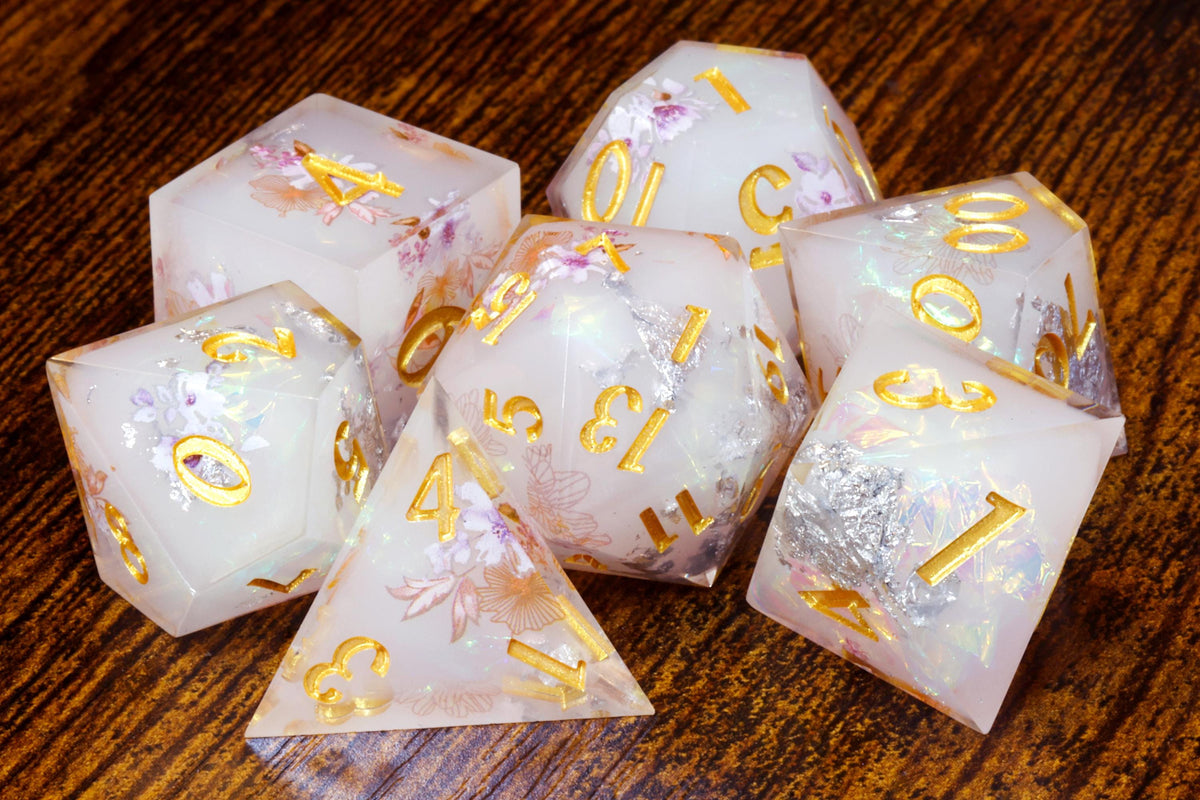 Serenity Bloom 7-Piece Sharp Edge Dice Set & "You Are My Natural 20" Box