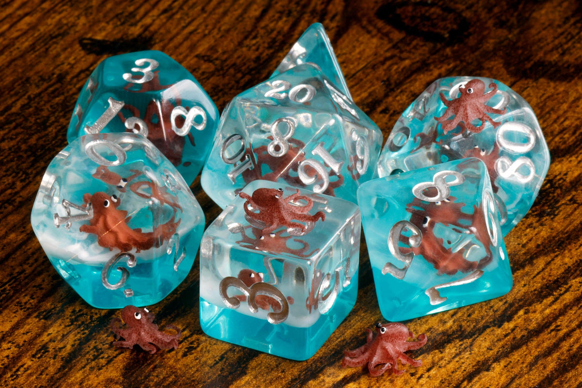 Natural History Octopus Dice Box & 11-Piece Set – Octopus Inclusions on Blue Layer