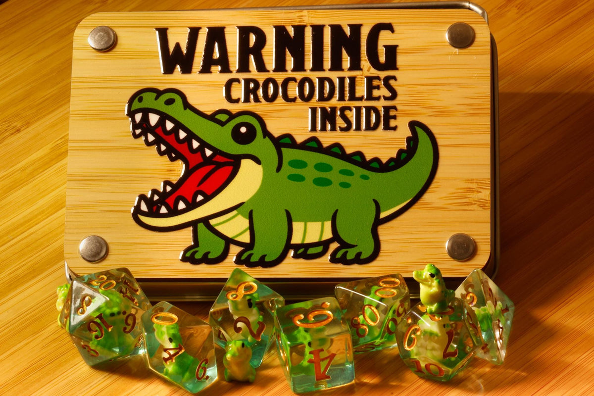 Crocodile Dice Set & Box – Green Crocodile Inclusions