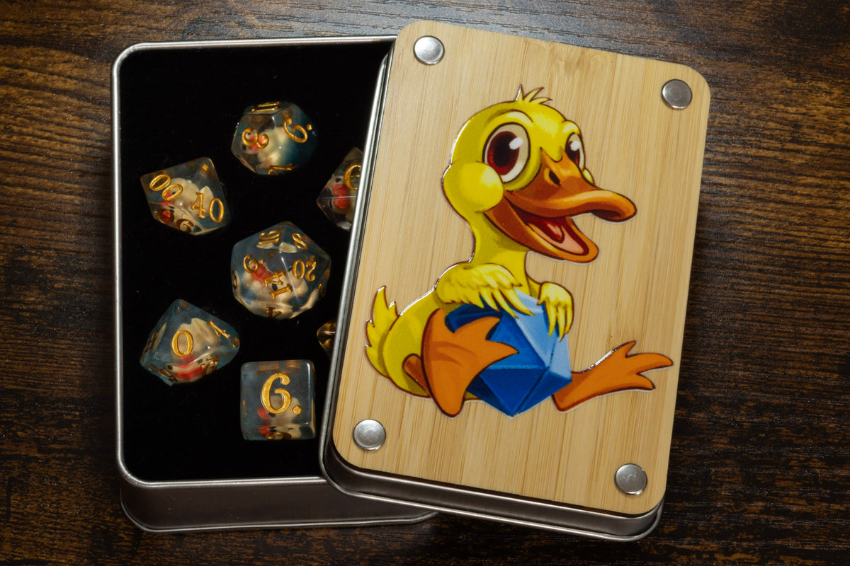 Duck dice box with yellow duck dice set - The Wizard's Vault
